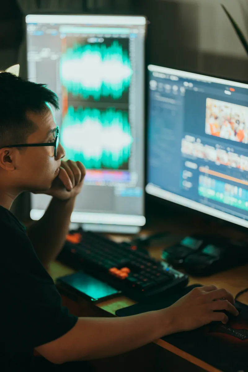 Lập trình viên làm việc trước hai màn hình