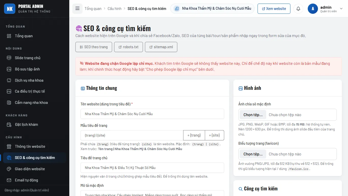 Web Trung tâm Ngoại ngữ – Quản trị: SEO