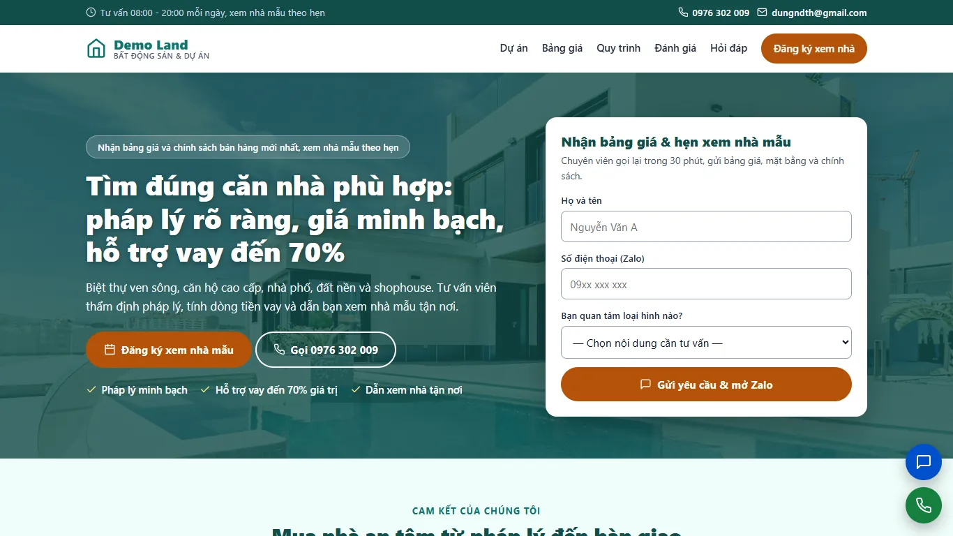 Ảnh chụp Landing page Bất động sản & Dự án