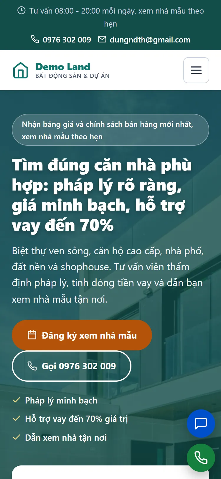 Landing page Bất động sản & Dự án – Trang chủ (điện thoại)