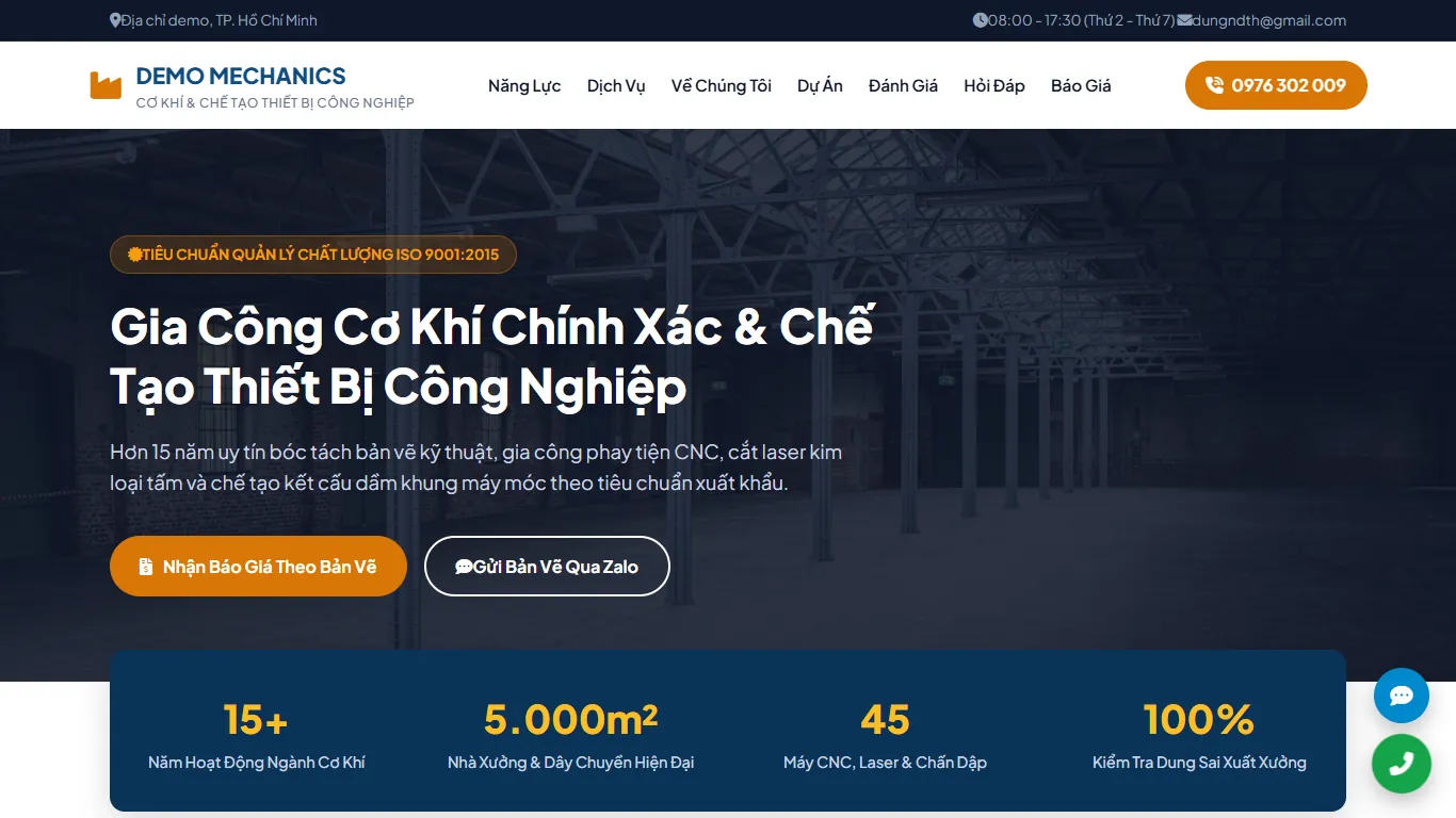 Ảnh chụp Landing page Xưởng cơ khí & gia công