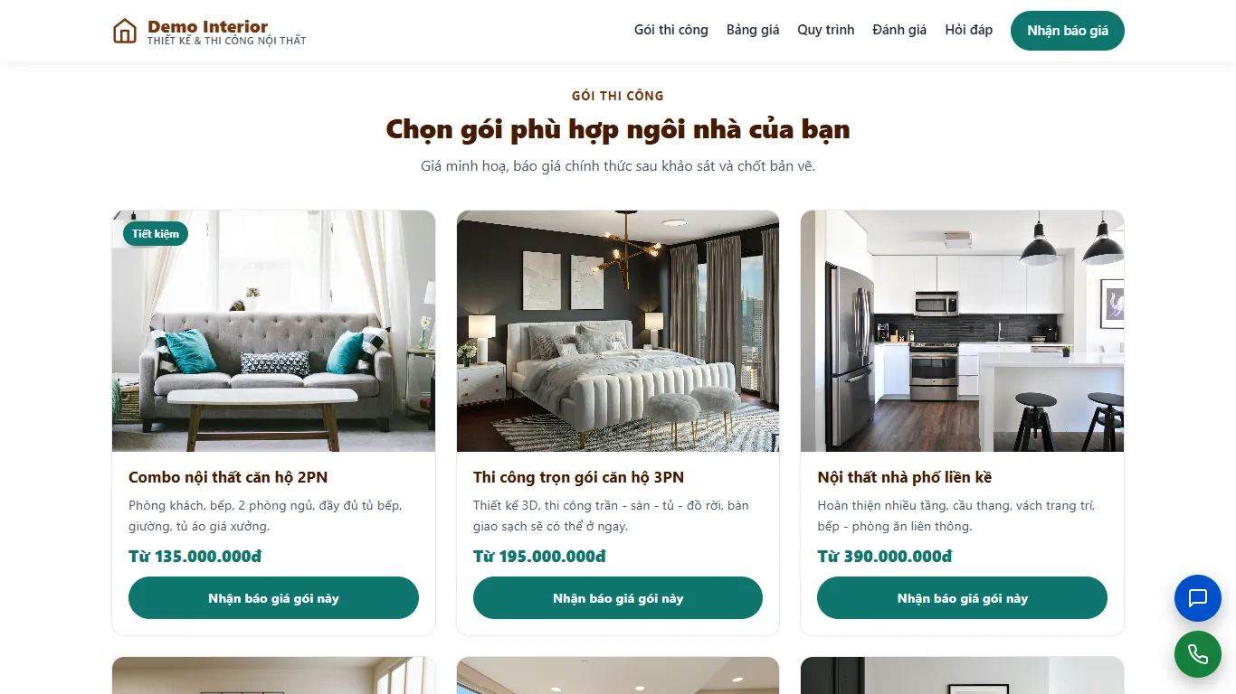 Landing page Thiết kế & Thi công nội thất – Trang đích ngành bán hàng – showroom