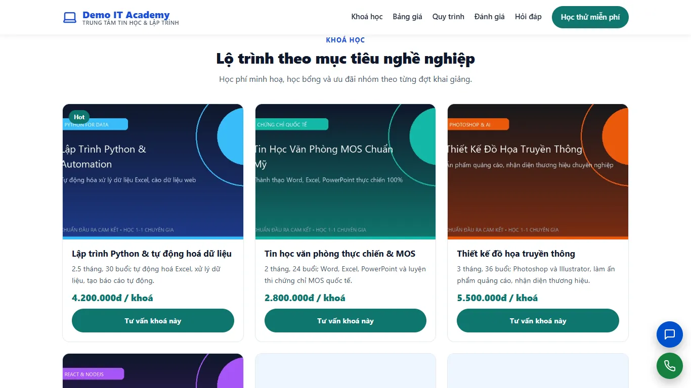 Landing page Trung tâm Tin học & Lập trình – Khối nội dung (máy tính)