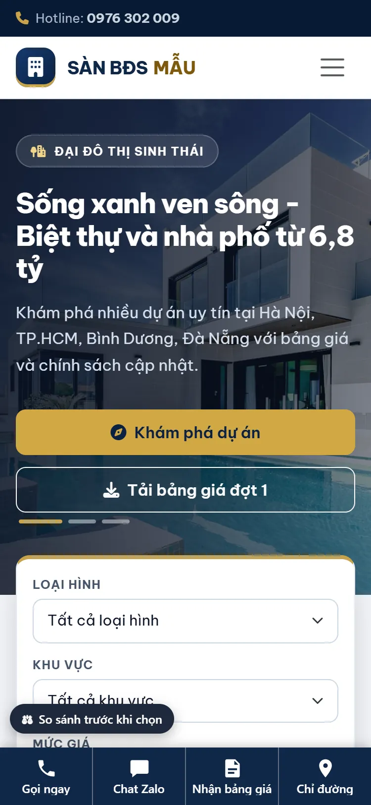 Web Bất động sản – Trang chủ (điện thoại)