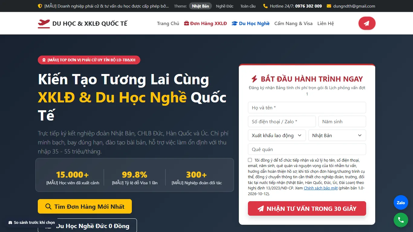 Ảnh chụp Web Du học & Xuất khẩu lao động
