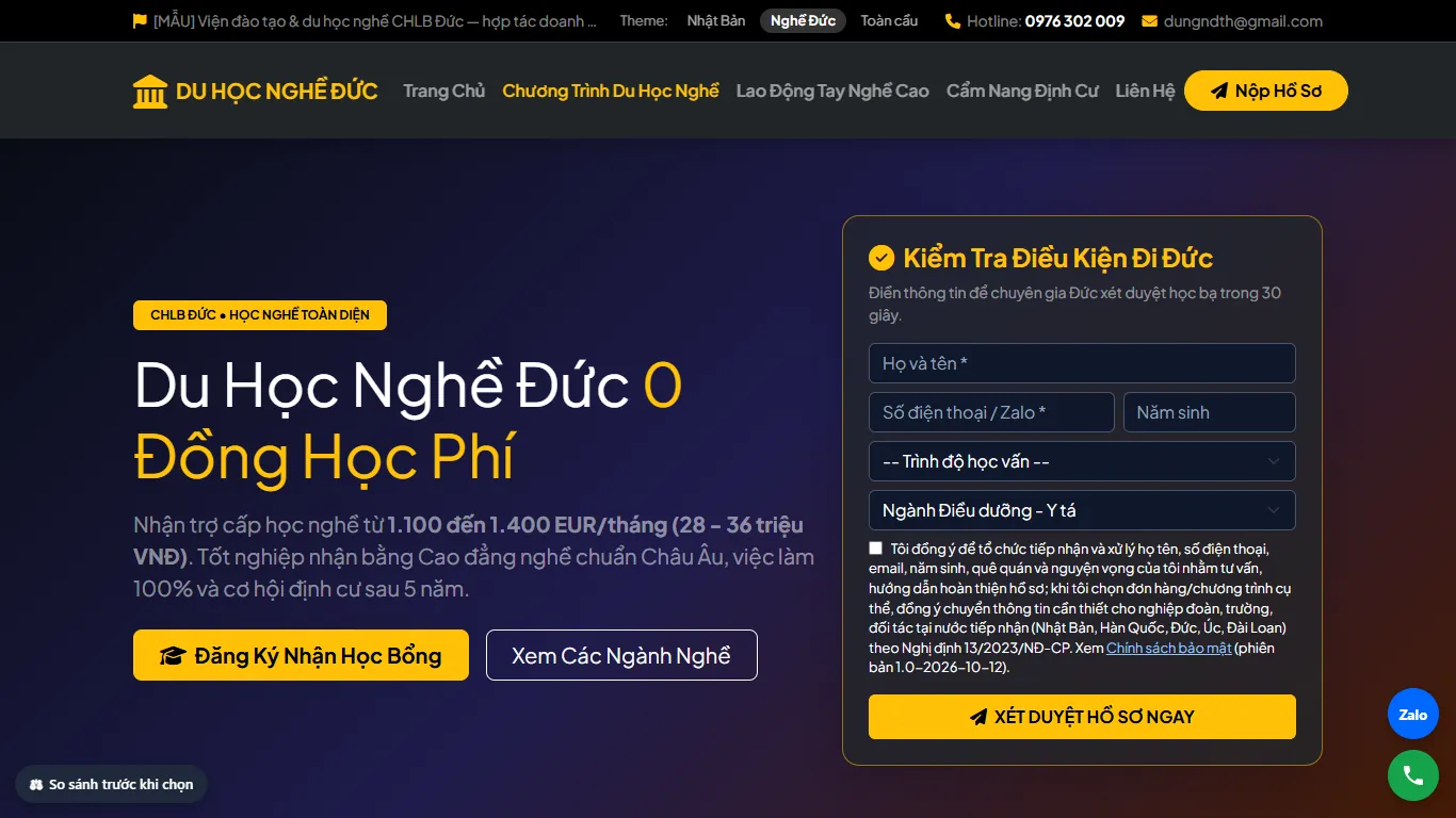 Web Du học & Xuất khẩu lao động – Giao diện thứ hai (máy tính)