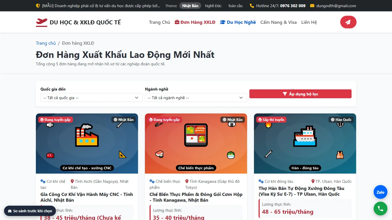 Web Du học & Xuất khẩu lao động – Đơn hàng (máy tính)