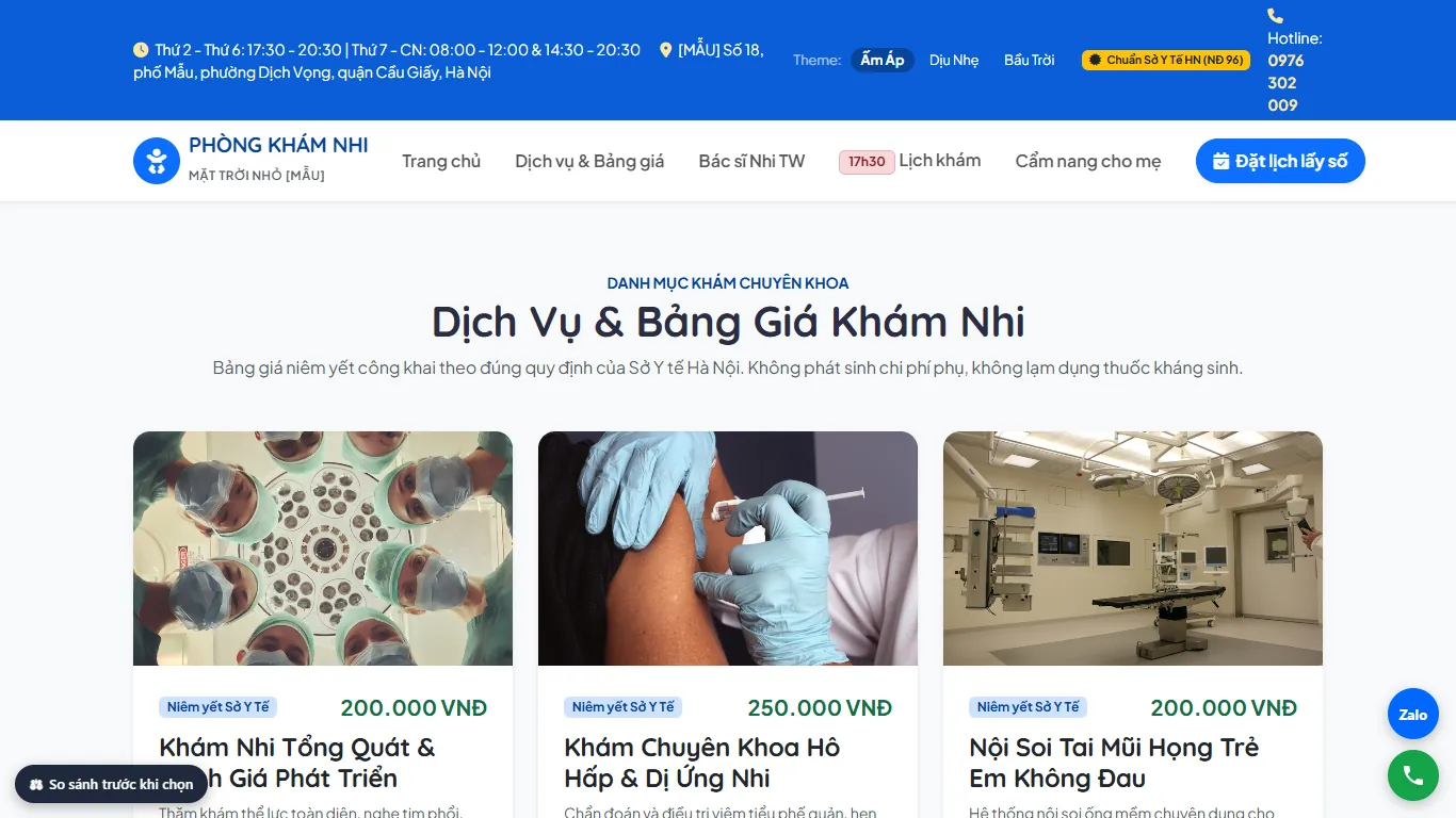 Web Phòng khám Nhi – Dịch vụ (máy tính)