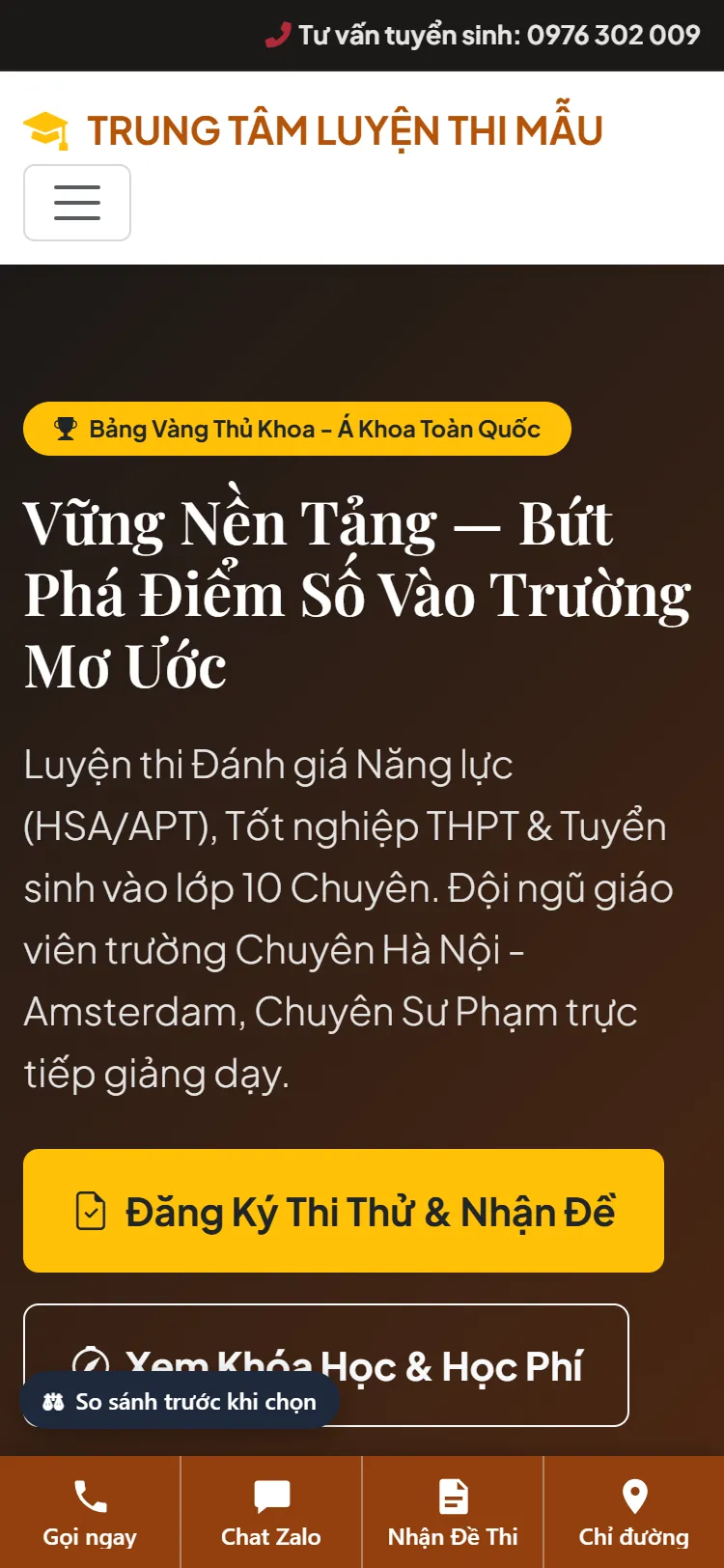 Web Luyện thi – Trang chủ (điện thoại)