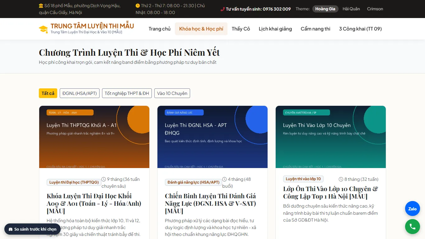 Web Luyện thi – Khoá học và học phí