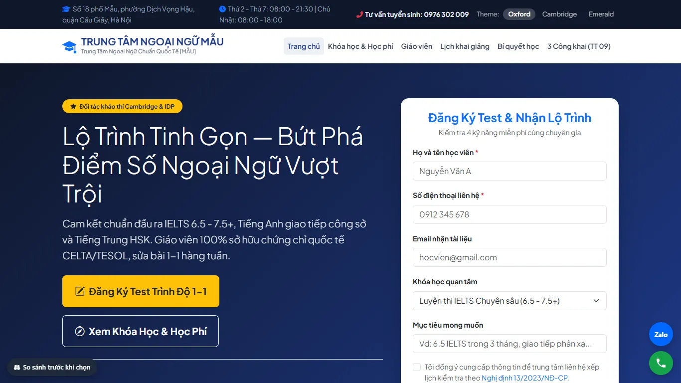 Ảnh chụp Web Trung tâm Ngoại ngữ