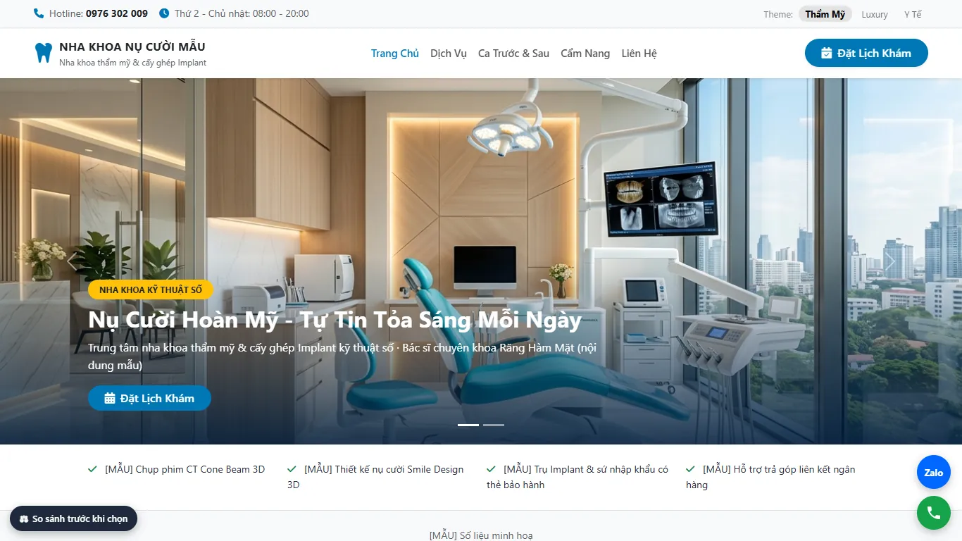 Ảnh chụp trang chủ Web Nha khoa