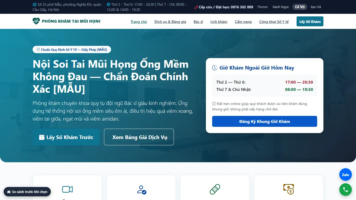 Web Phòng khám Tai Mũi Họng – Giao diện thứ hai (máy tính)