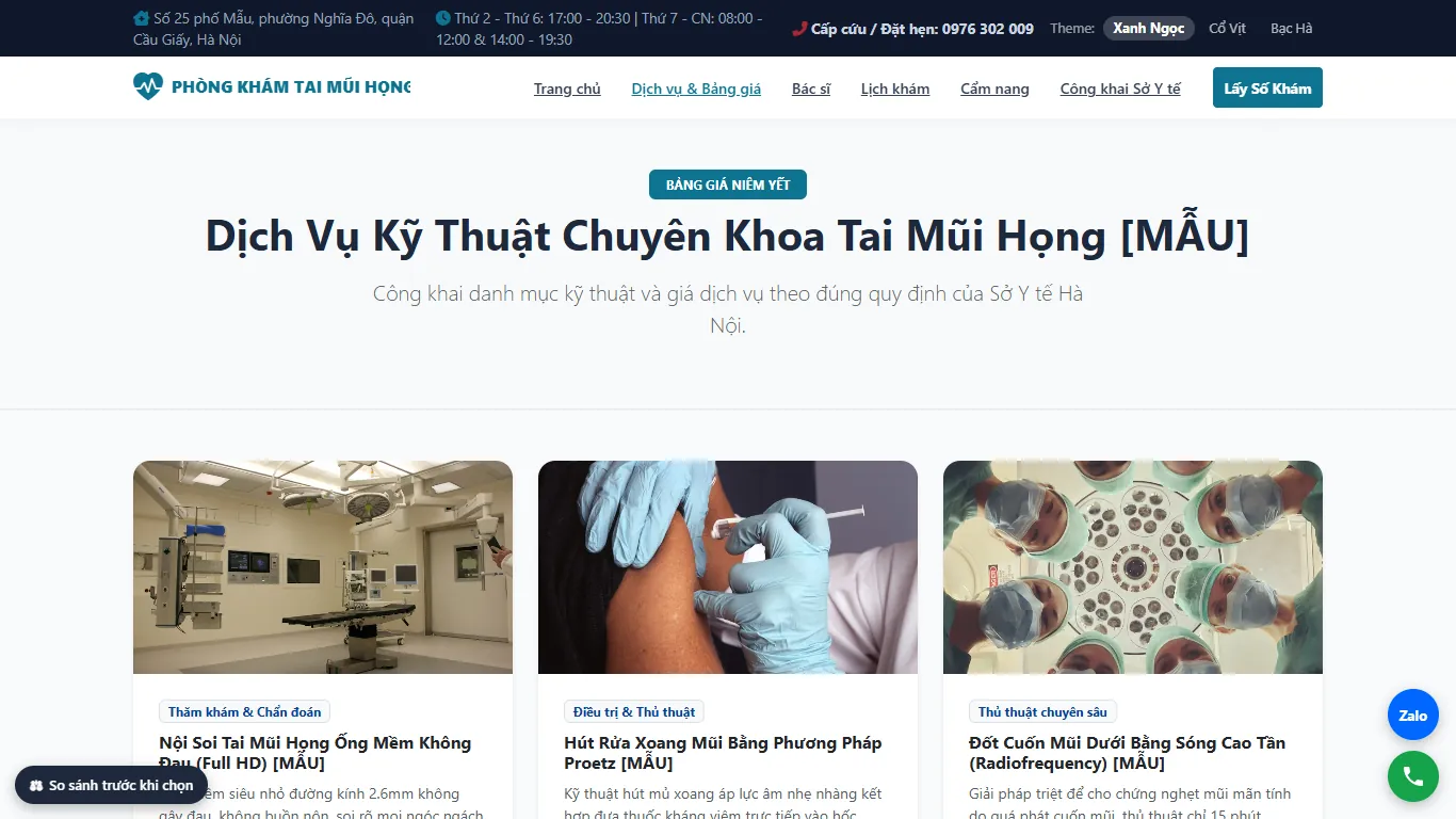 Web Phòng khám Tai Mũi Họng – Dịch vụ (máy tính)
