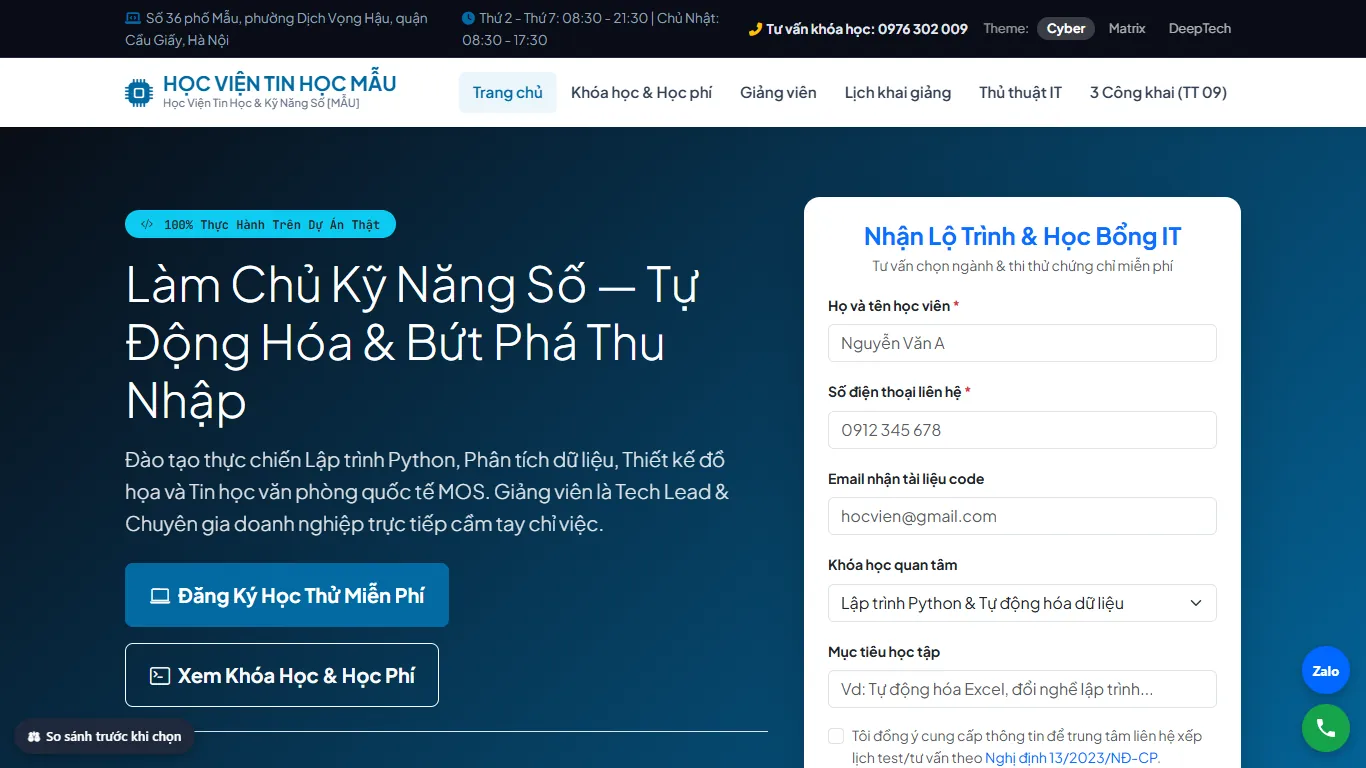 Ảnh chụp Web Trung tâm Tin học