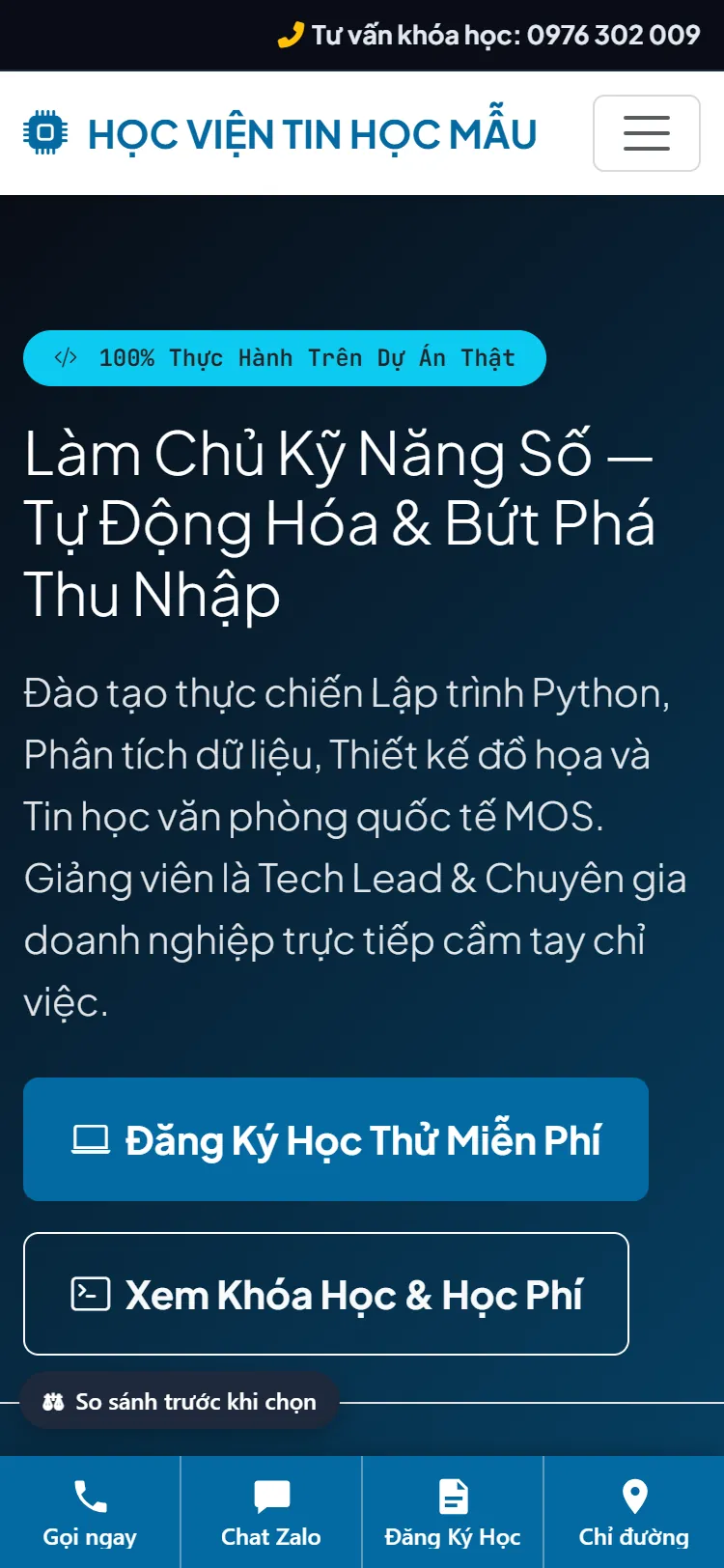 Web Trung tâm Tin học – Trang chủ (điện thoại)