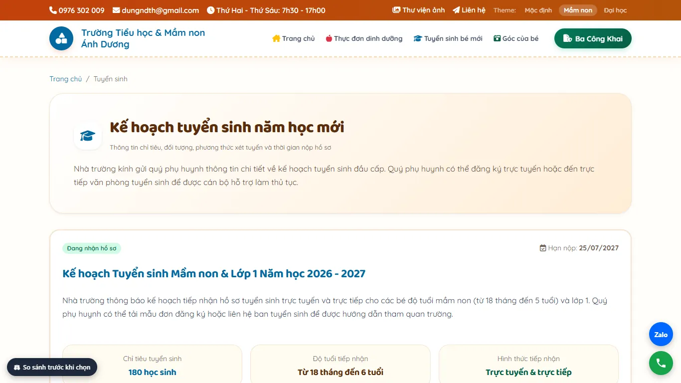 Quản lý Trường & Trung tâm – Demo gần nhất — Tuyển sinh (máy tính)