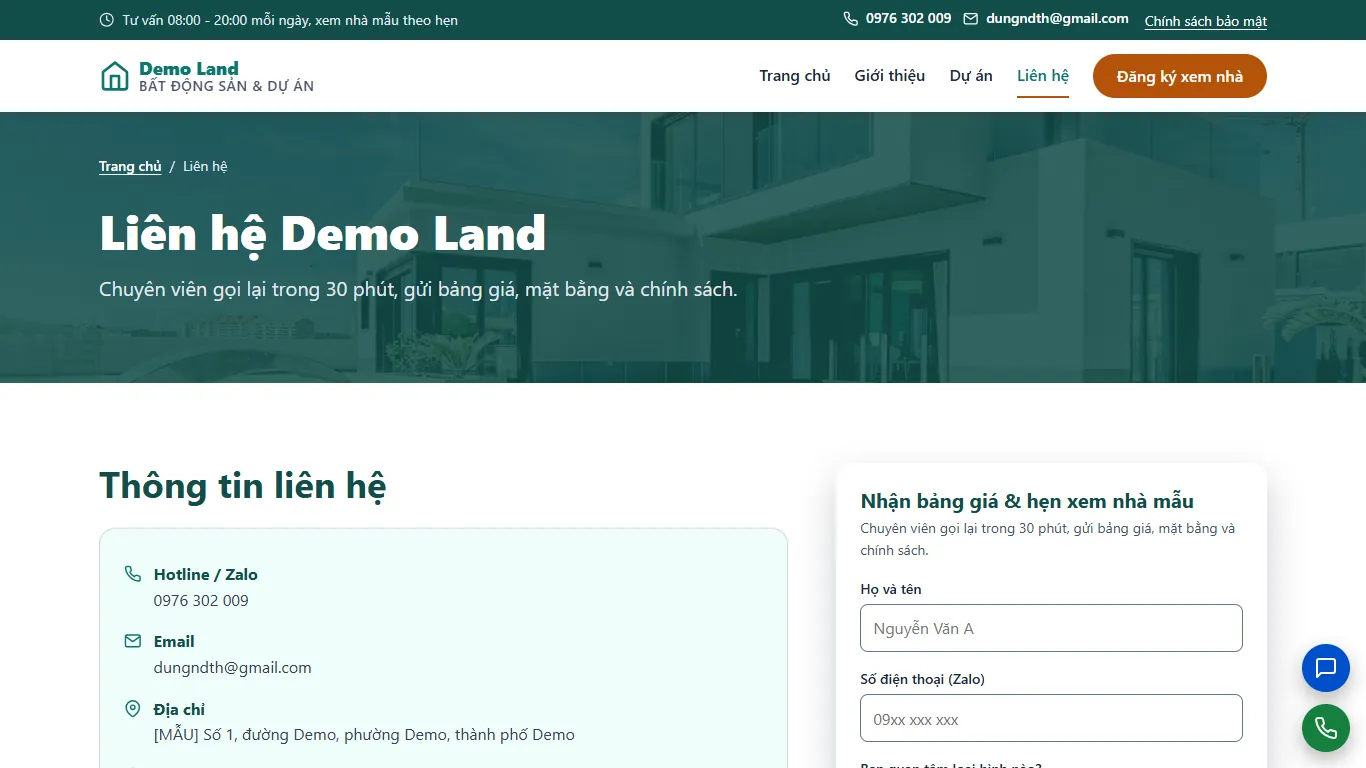 Web tĩnh Bất động sản & Dự án – lien-he (máy tính)
