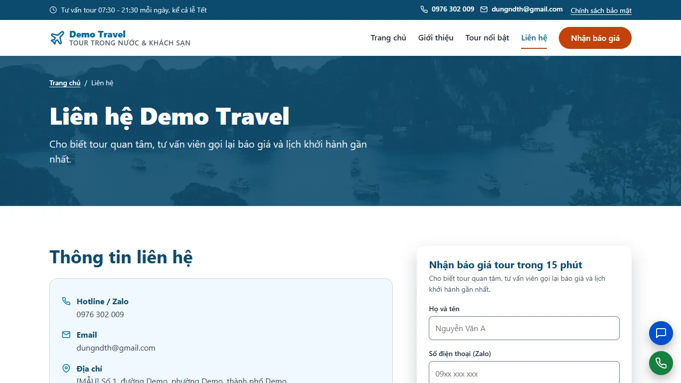 Web tĩnh Tour & Khách sạn – lien-he (máy tính)