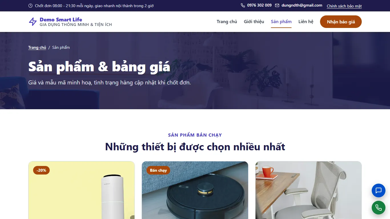Web tĩnh Gia dụng thông minh & Tiện ích – Dịch vụ (máy tính)