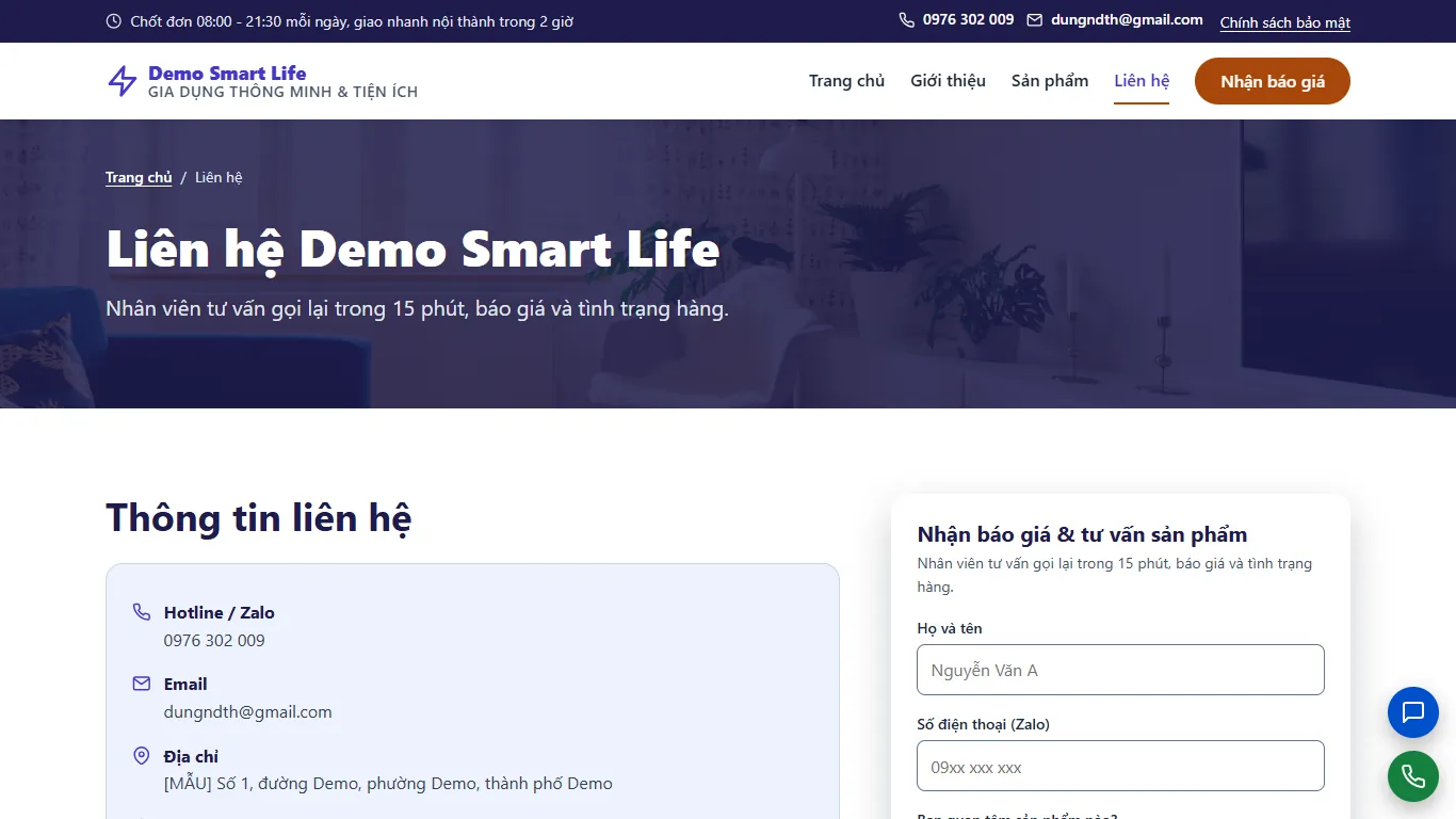 Web tĩnh Gia dụng thông minh & Tiện ích – lien-he (máy tính)