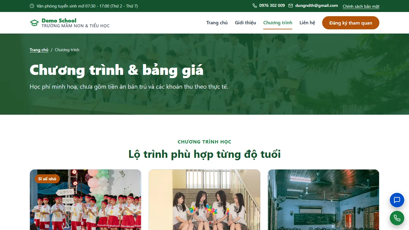 Web tĩnh Trường Mầm non & Tiểu học – Dịch vụ (máy tính)