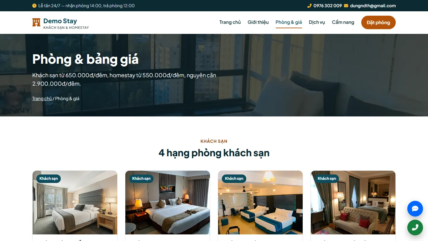 Trang phòng web tĩnh Khách sạn