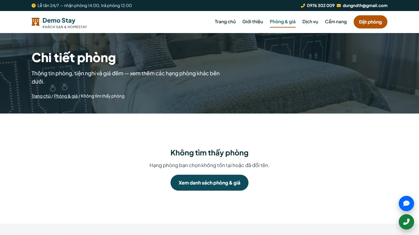 Web tĩnh Khách sạn & Homestay – Chi tiết phòng (máy tính)