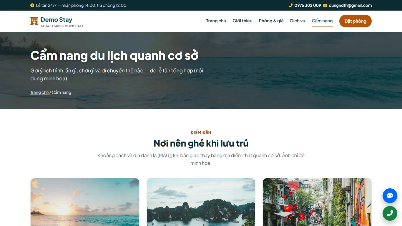 Web tĩnh Khách sạn & Homestay – Cẩm nang (máy tính)