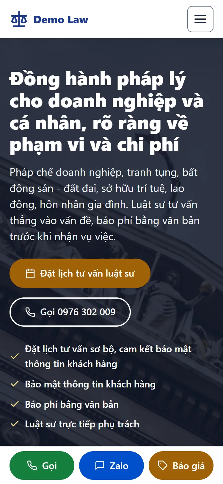 Web tĩnh Văn phòng luật sư – Trang chủ (điện thoại)