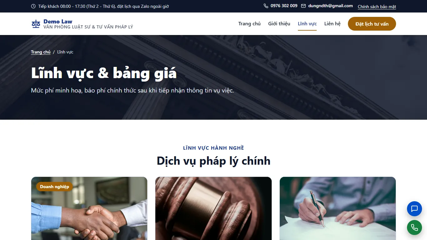Web tĩnh Văn phòng luật sư – Dịch vụ (máy tính)