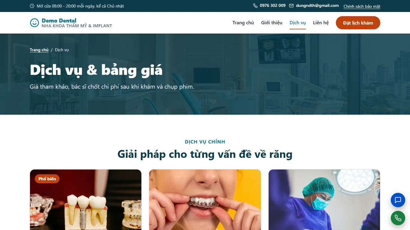 Web tĩnh Nha khoa thẩm mỹ & Implant – Dịch vụ (máy tính)