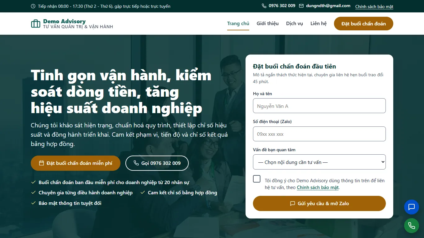 Web tĩnh Tư vấn quản trị & vận hành – Trang chủ (máy tính)